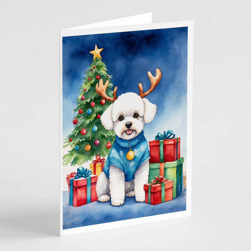 Bichon Frise Christmas Reindeer Greeting Cards Pack of 8 Blank Cards with Envelopes Whimsical A7 Size 5x7