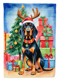 Black and Tan Coonhound Christmas Reindeer House Flag 28x40 Porch Sleeve Pole Decorative Outside Yard Banner Artwork Wall Hanging, Polyester