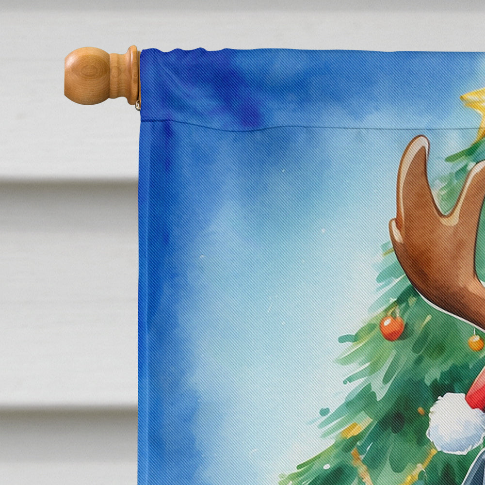 Black and Tan Coonhound Christmas Reindeer House Flag 28x40 Porch Sleeve Pole Decorative Outside Yard Banner Artwork Wall Hanging, Polyester