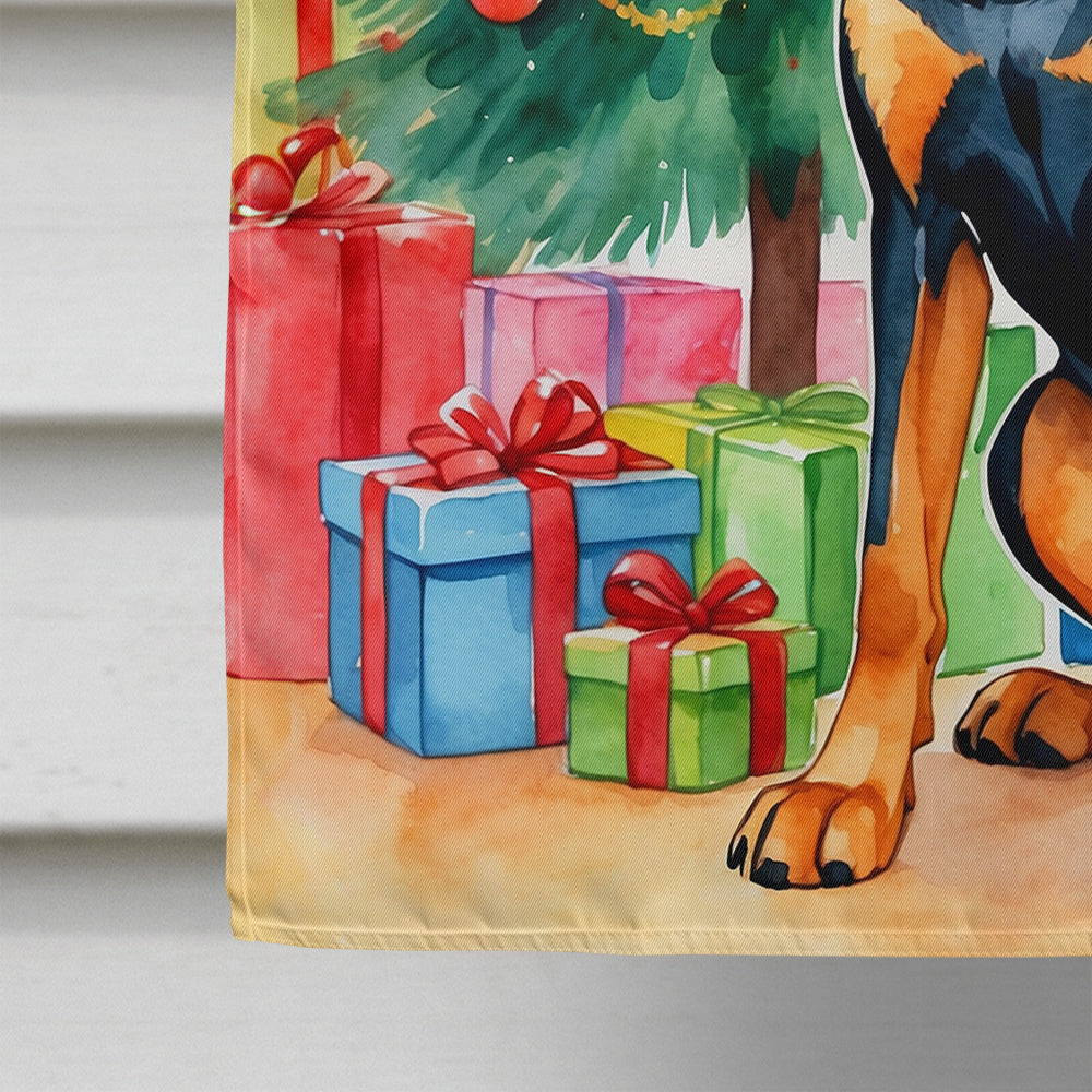 Black and Tan Coonhound Christmas Reindeer House Flag 28x40 Porch Sleeve Pole Decorative Outside Yard Banner Artwork Wall Hanging, Polyester