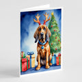 Bloodhound Christmas Reindeer Greeting Cards Pack of 8 Blank Cards with Envelopes Whimsical A7 Size 5x7