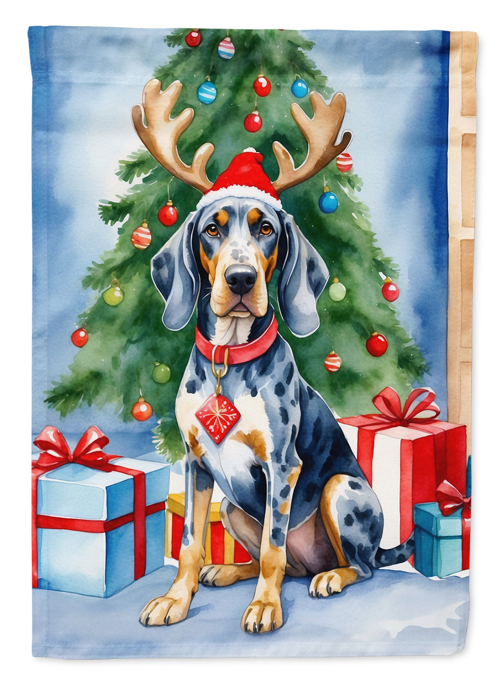 Bluetick Coonhound Christmas Reindeer House Flag 28x40 Porch Sleeve Pole Decorative Outside Yard Banner Artwork Wall Hanging, Polyester