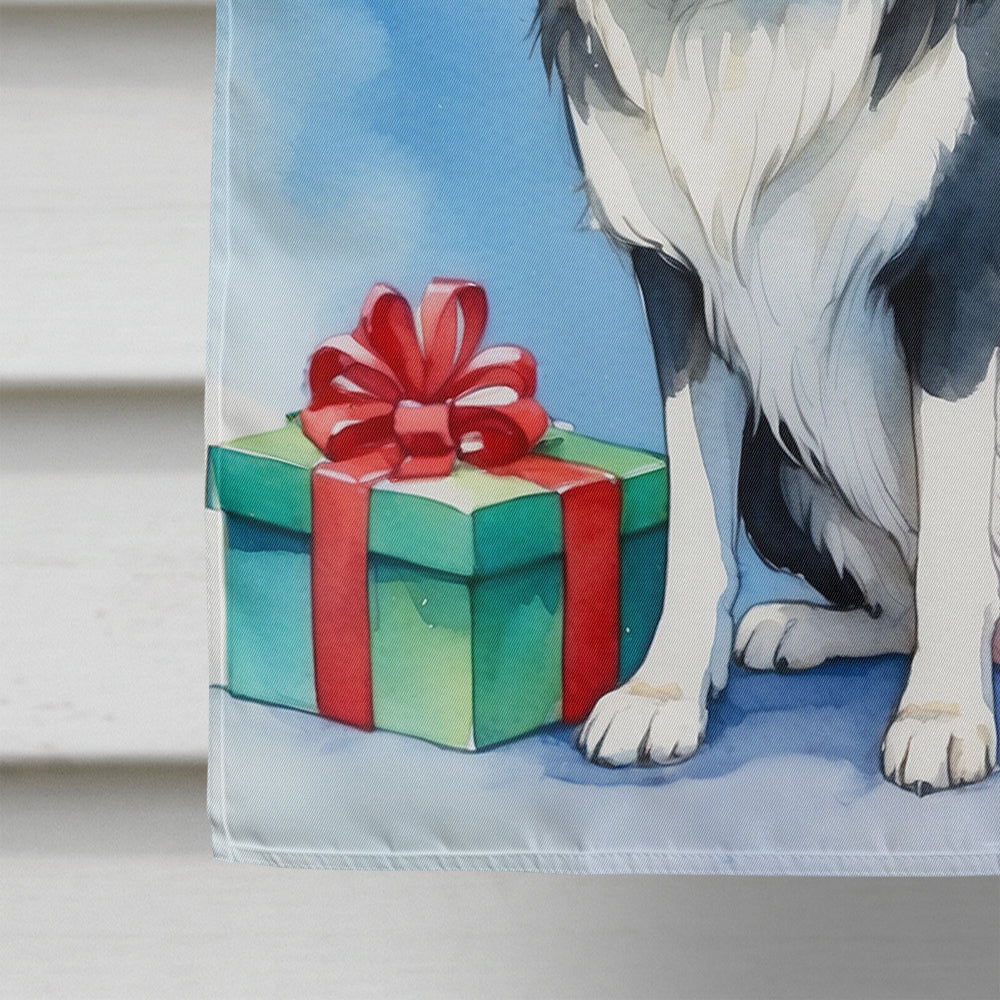 Border Collie Christmas Reindeer House Flag 28x40 Porch Sleeve Pole Decorative Outside Yard Banner Artwork Wall Hanging, Polyester