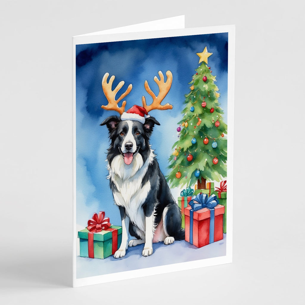 Border Collie Christmas Reindeer Greeting Cards Pack of 8 Blank Cards with Envelopes Whimsical A7 Size 5x7
