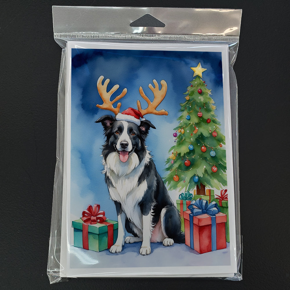 Border Collie Christmas Reindeer Greeting Cards Pack of 8 Blank Cards with Envelopes Whimsical A7 Size 5x7