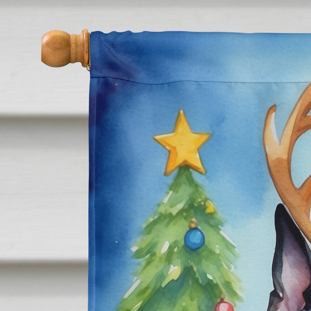 Boston Terrier Christmas Reindeer House Flag 28x40 Porch Sleeve Pole Decorative Outside Yard Banner Artwork Wall Hanging, Polyester