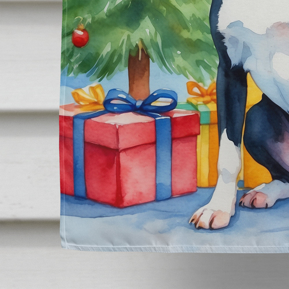 Boston Terrier Christmas Reindeer House Flag 28x40 Porch Sleeve Pole Decorative Outside Yard Banner Artwork Wall Hanging, Polyester