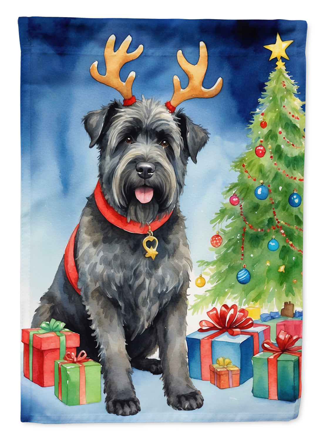Bouvier des Flandres Christmas Reindeer House Flag 28x40 Porch Sleeve Pole Decorative Outside Yard Banner Artwork Wall Hanging, Polyester