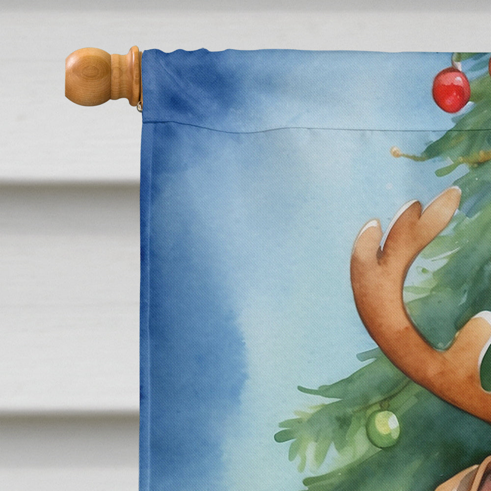 White Boxer Christmas Reindeer House Flag 28x40 Porch Sleeve Pole Decorative Outside Yard Banner Artwork Wall Hanging, Polyester