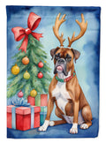 Boxer Christmas Reindeer House Flag 28x40 Porch Sleeve Pole Decorative Outside Yard Banner Artwork Wall Hanging, Polyester