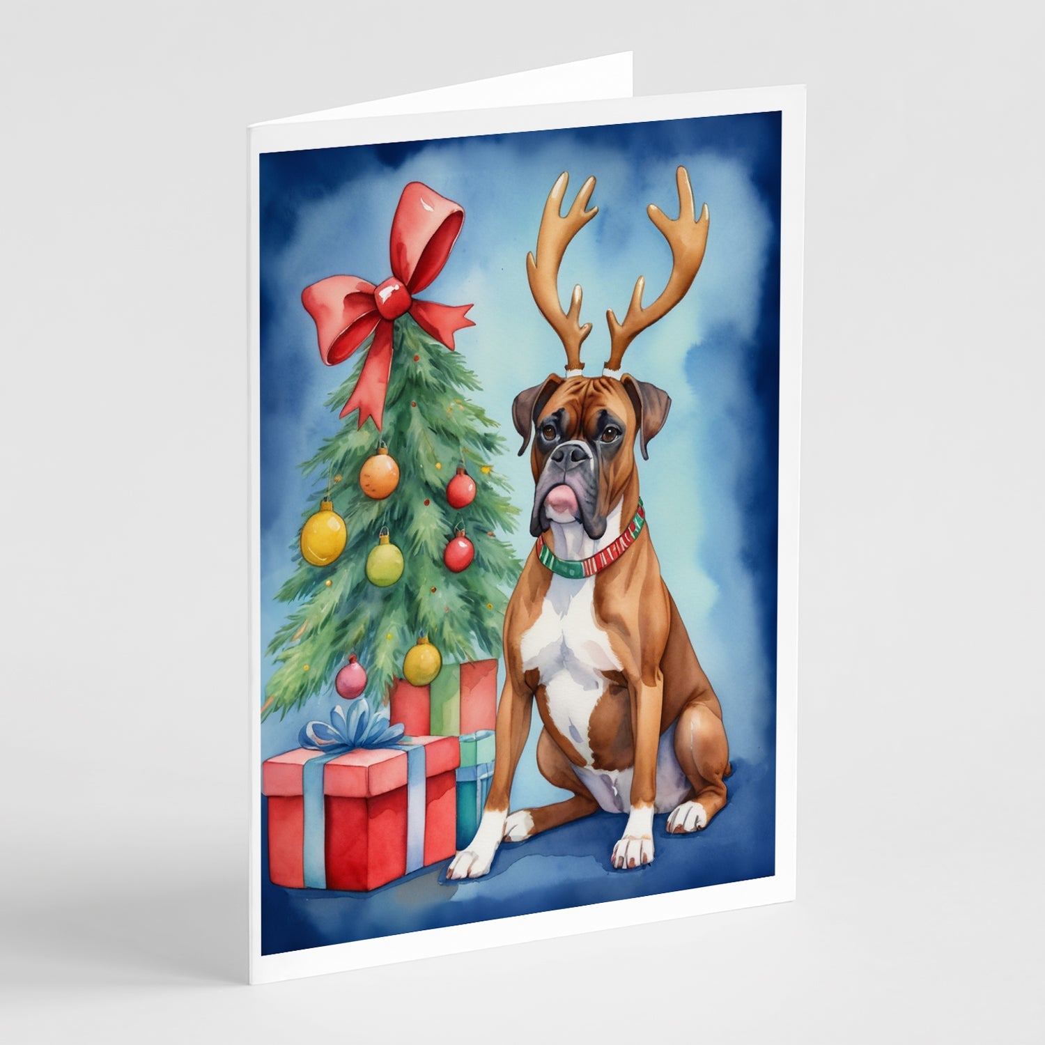 Boxer Christmas Reindeer Greeting Cards Pack of 8 Blank Cards with Envelopes Whimsical A7 Size 5x7