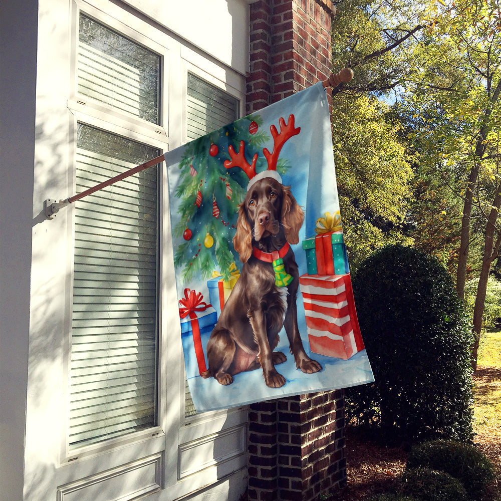 Boykin Spaniel Christmas Reindeer House Flag 28x40 Porch Sleeve Pole Decorative Outside Yard Banner Artwork Wall Hanging, Polyester