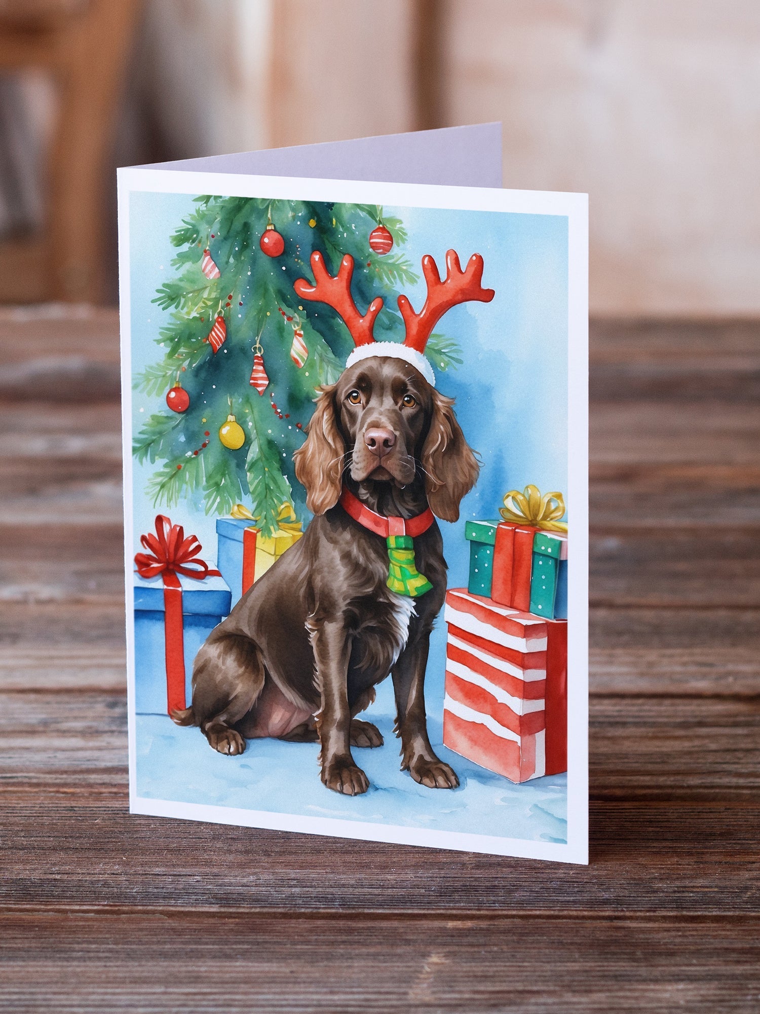 Boykin Spaniel Christmas Reindeer Greeting Cards Pack of 8 Blank Cards with Envelopes Whimsical A7 Size 5x7