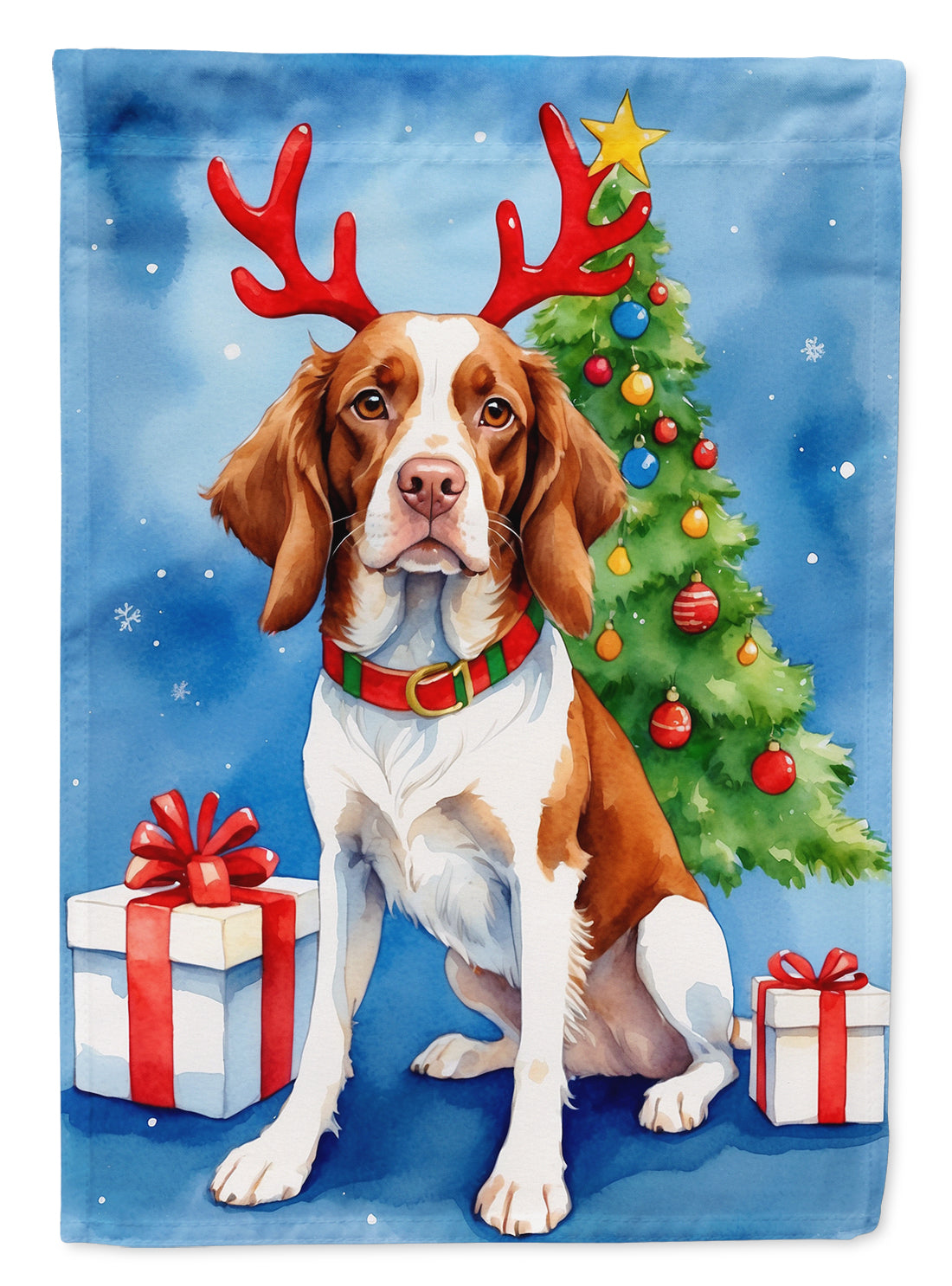 Brittany Spaniel Christmas Reindeer House Flag 28x40 Porch Sleeve Pole Decorative Outside Yard Banner Artwork Wall Hanging, Polyester
