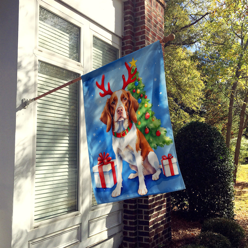 Brittany Spaniel Christmas Reindeer House Flag 28x40 Porch Sleeve Pole Decorative Outside Yard Banner Artwork Wall Hanging, Polyester