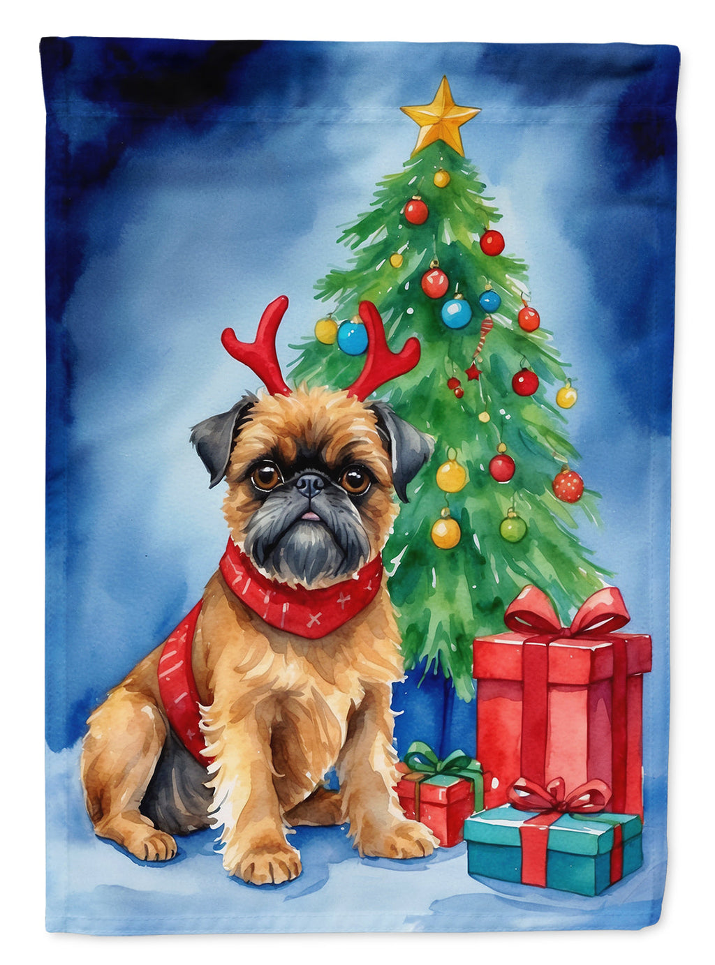 Brussels Griffon Christmas Reindeer House Flag 28x40 Porch Sleeve Pole Decorative Outside Yard Banner Artwork Wall Hanging, Polyester