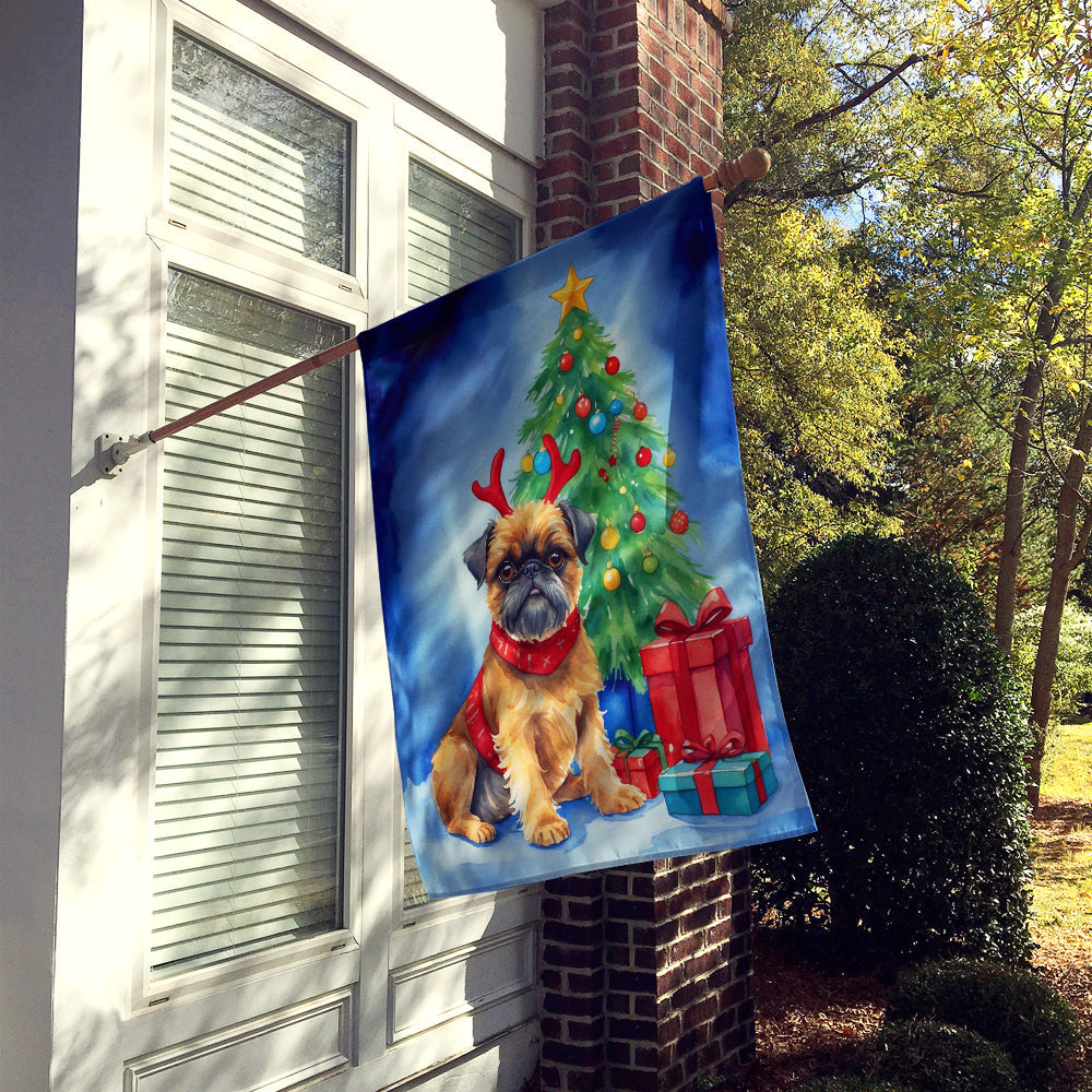 Brussels Griffon Christmas Reindeer House Flag 28x40 Porch Sleeve Pole Decorative Outside Yard Banner Artwork Wall Hanging, Polyester