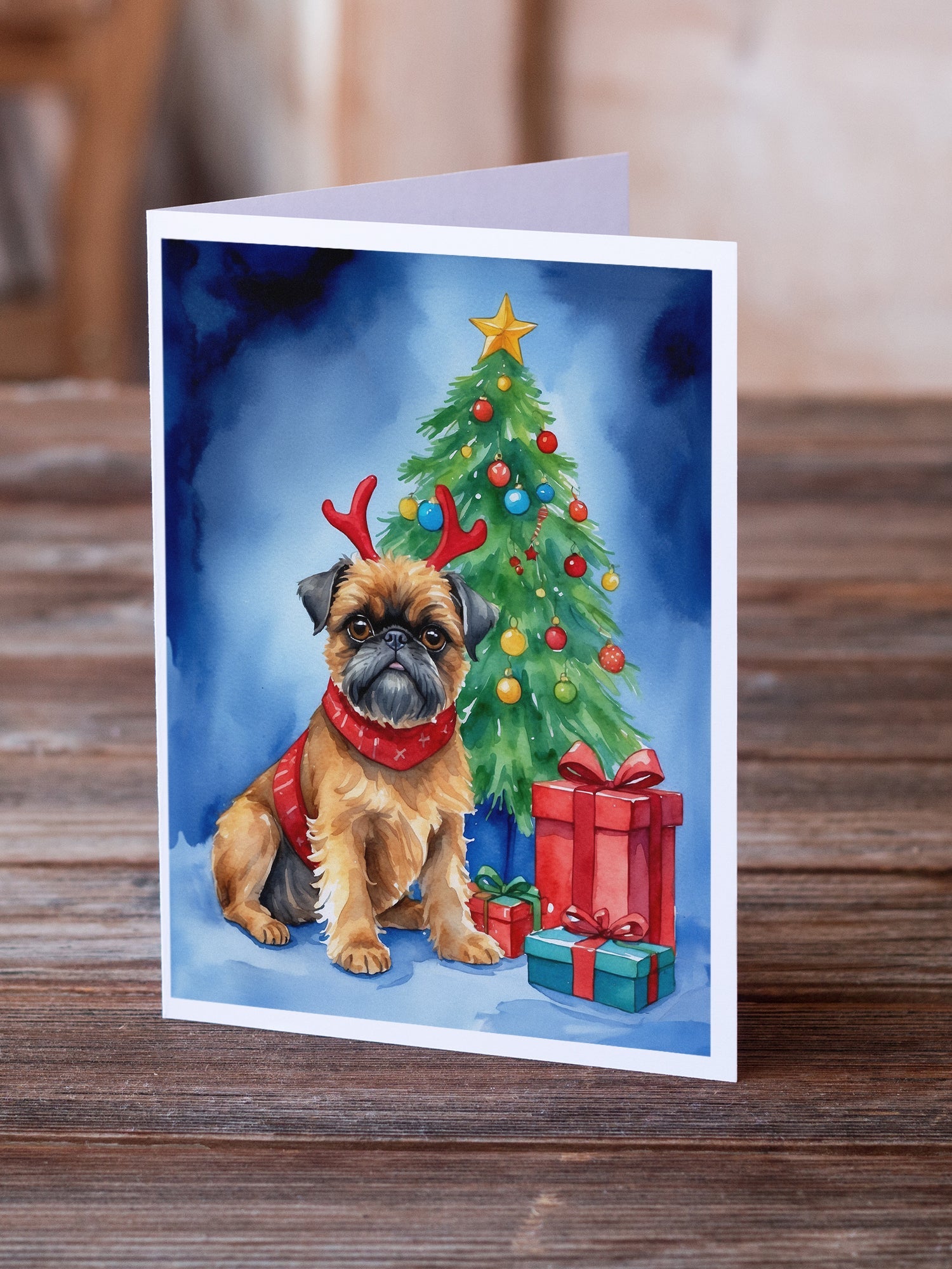 Brussels Griffon Christmas Reindeer Greeting Cards Pack of 8 Blank Cards with Envelopes Whimsical A7 Size 5x7