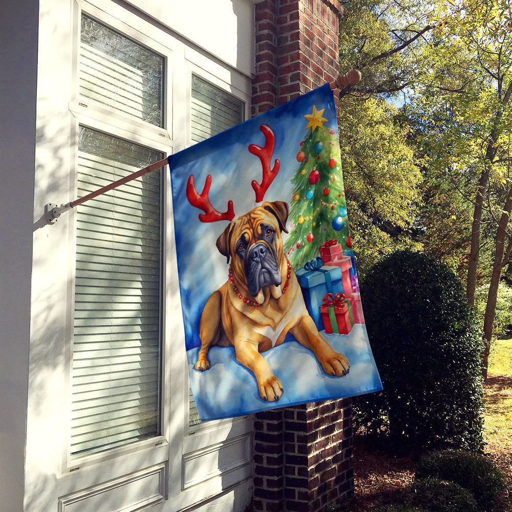 Bullmastiff Christmas Reindeer House Flag 28x40 Porch Sleeve Pole Decorative Outside Yard Banner Artwork Wall Hanging, Polyester