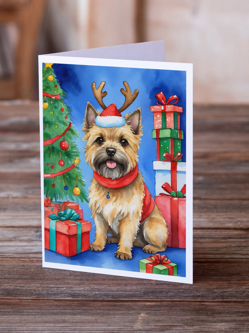 Cairn Terrier Christmas Reindeer Greeting Cards Pack of 8 Blank Cards with Envelopes Whimsical A7 Size 5x7