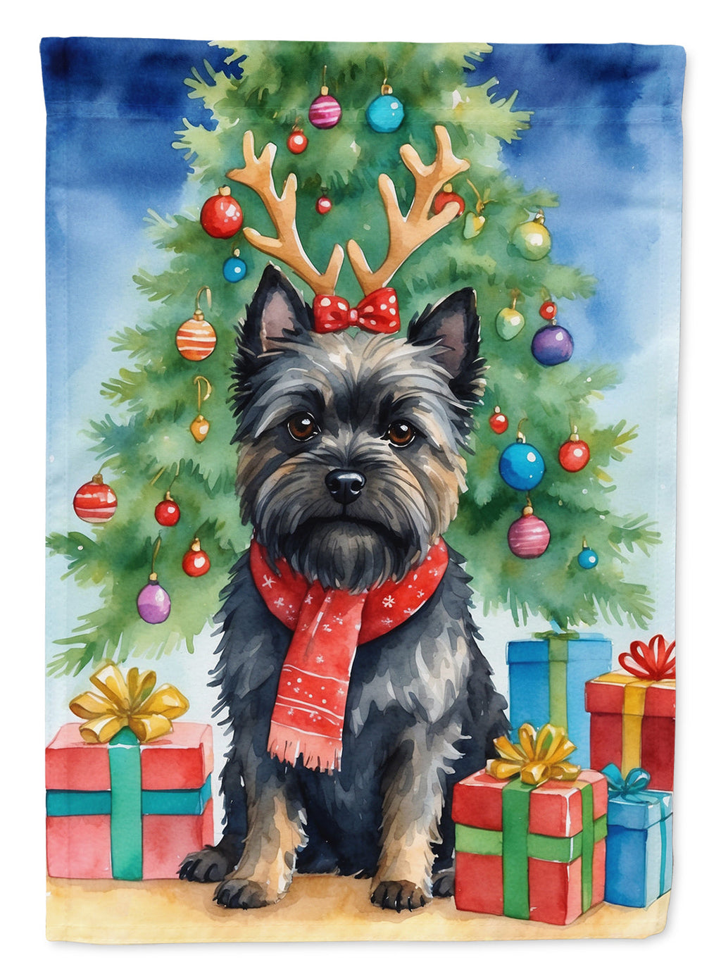 Black Cairn Terrier Christmas Reindeer House Flag 28x40 Porch Sleeve Pole Decorative Outside Yard Banner Artwork Wall Hanging, Polyester