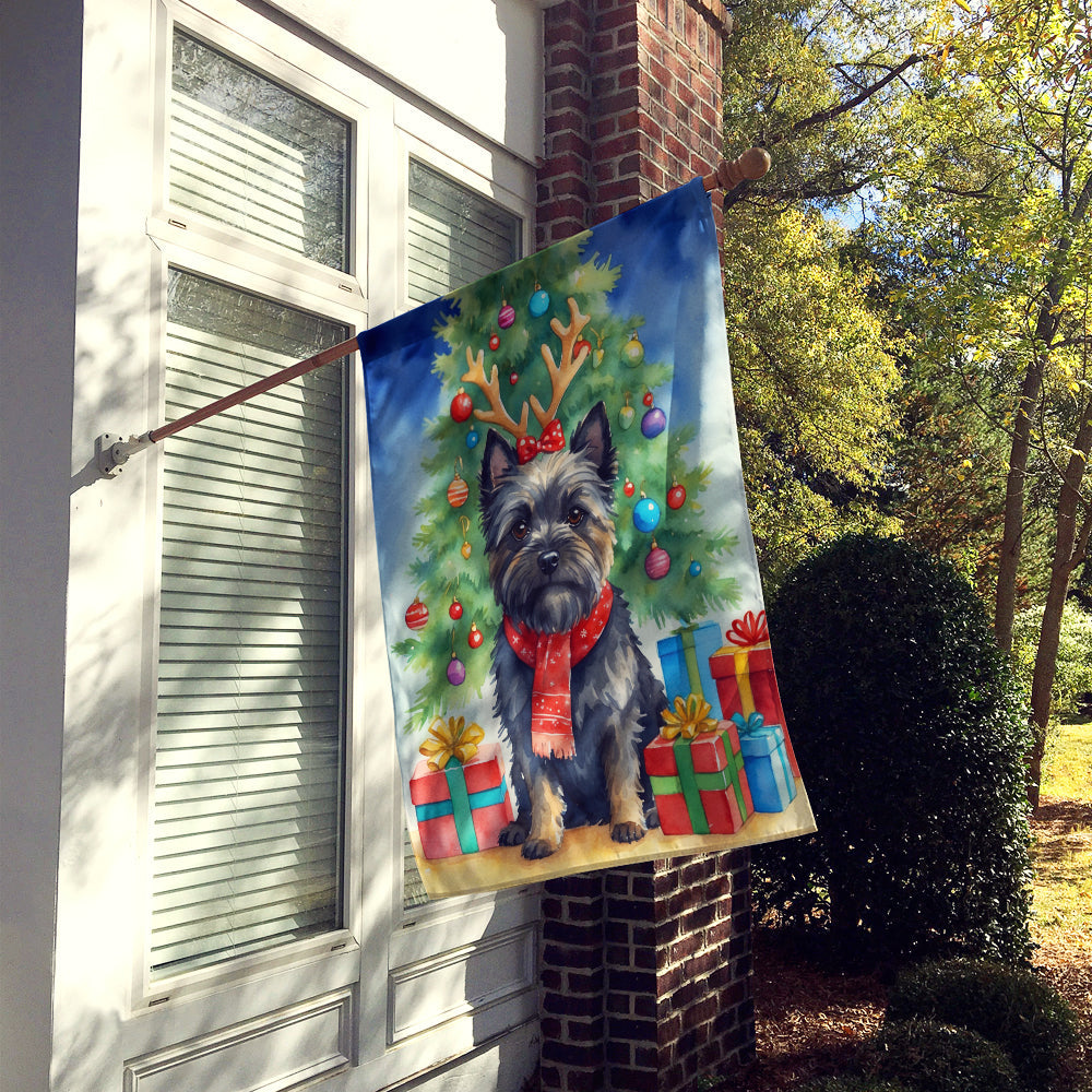 Black Cairn Terrier Christmas Reindeer House Flag 28x40 Porch Sleeve Pole Decorative Outside Yard Banner Artwork Wall Hanging, Polyester