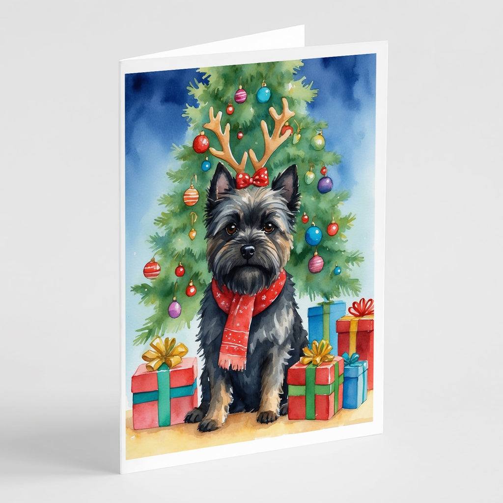 Black Cairn Terrier Christmas Reindeer Greeting Cards Pack of 8 Blank Cards with Envelopes Whimsical A7 Size 5x7
