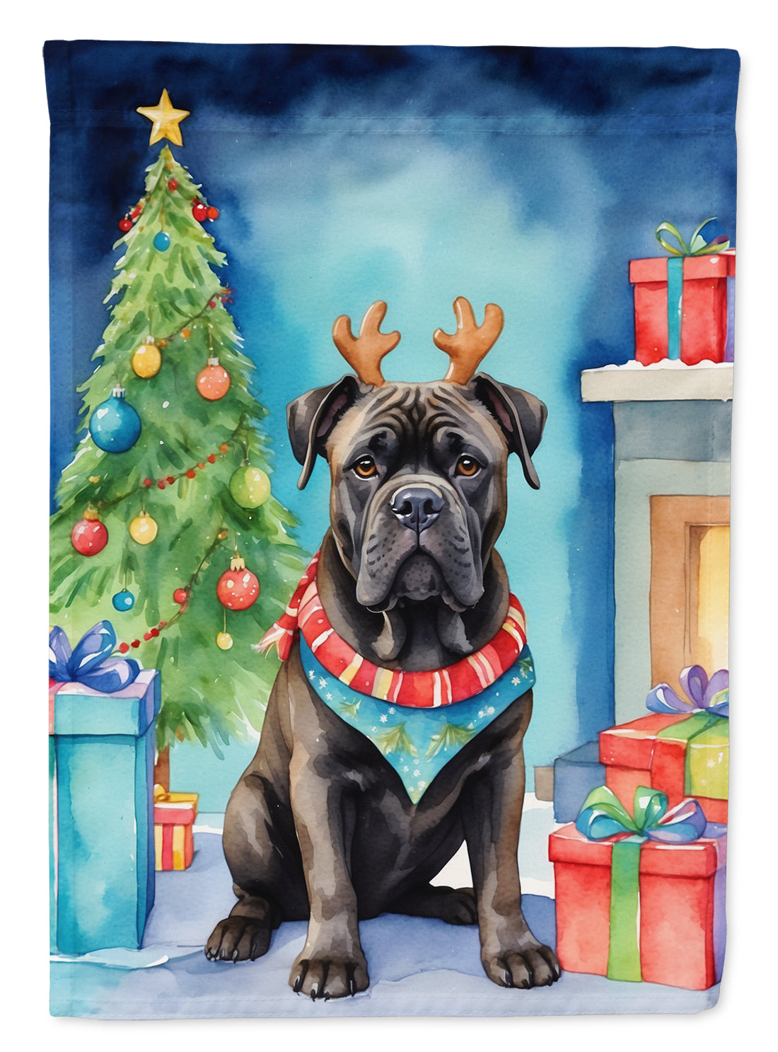 Cane Corso Christmas Reindeer House Flag 28x40 Porch Sleeve Pole Decorative Outside Yard Banner Artwork Wall Hanging, Polyester