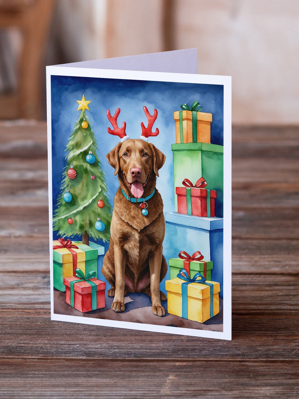 Chesapeake Bay Retriever Christmas Reindeer Greeting Cards Pack of 8 Blank Cards with Envelopes Whimsical A7 Size 5x7