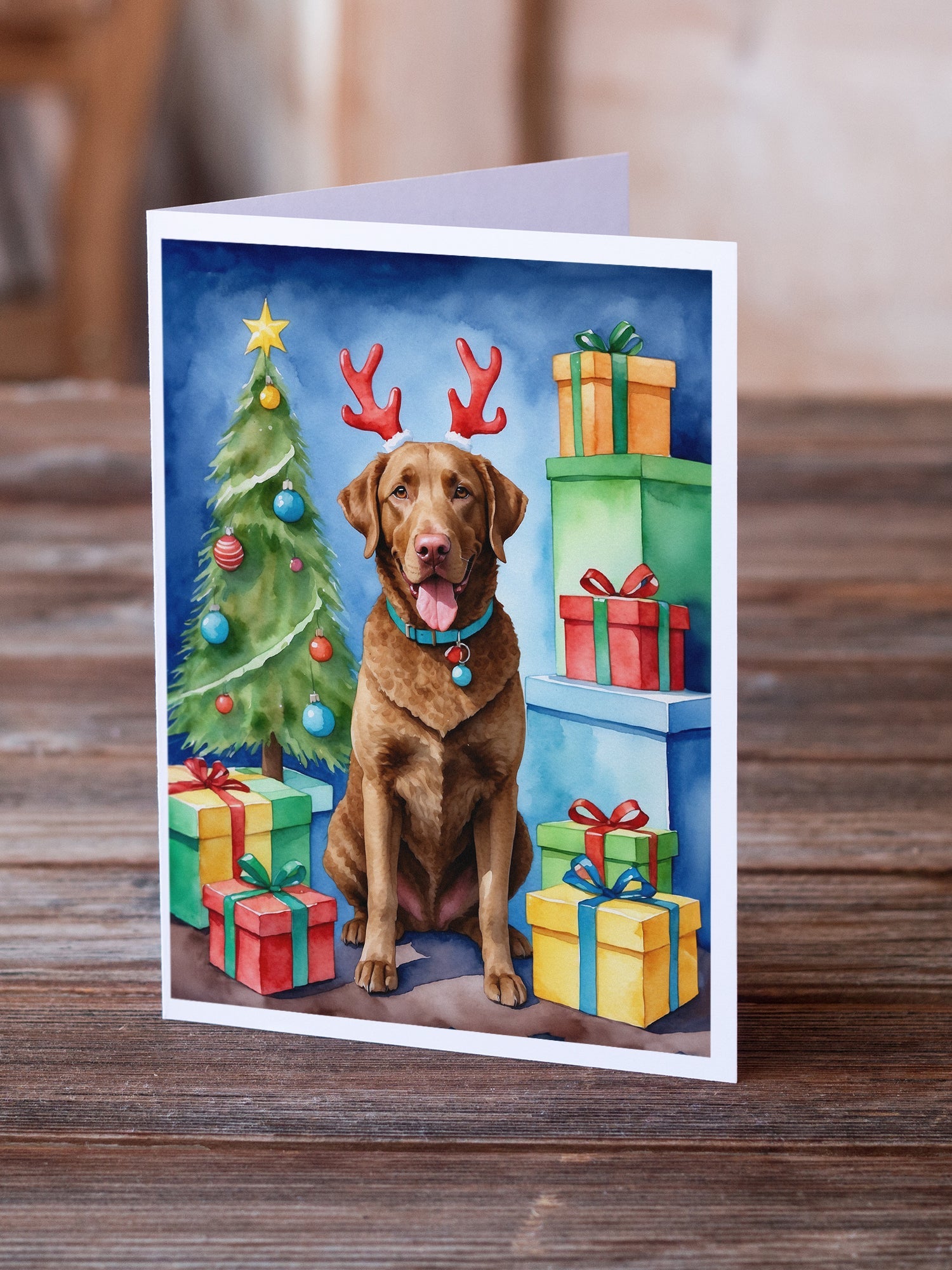 Chesapeake Bay Retriever Christmas Reindeer Greeting Cards Pack of 8 Blank Cards with Envelopes Whimsical A7 Size 5x7