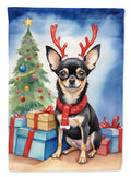 Black and Tan Chihuahua Christmas Reindeer House Flag 28x40 Porch Sleeve Pole Decorative Outside Yard Banner Artwork Wall Hanging, Polyester