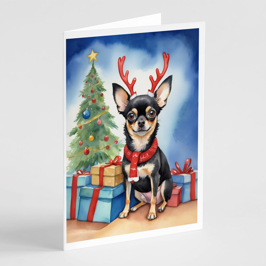 Black and Tan Chihuahua Christmas Reindeer Greeting Cards Pack of 8 Blank Cards with Envelopes Whimsical A7 Size 5x7