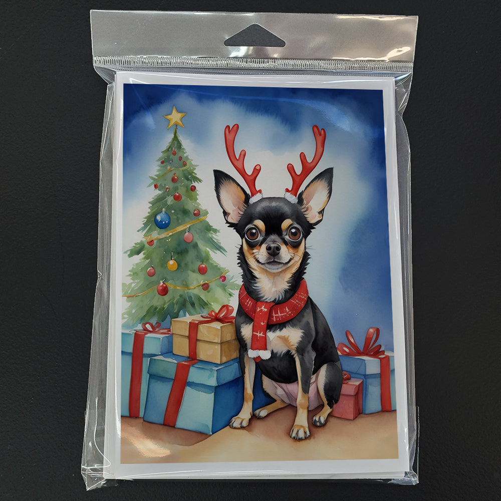 Black and Tan Chihuahua Christmas Reindeer Greeting Cards Pack of 8 Blank Cards with Envelopes Whimsical A7 Size 5x7