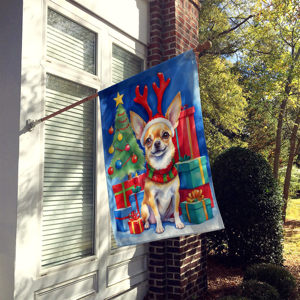 Chihuahua Christmas Reindeer House Flag 28x40 Porch Sleeve Pole Decorative Outside Yard Banner Artwork Wall Hanging, Polyester