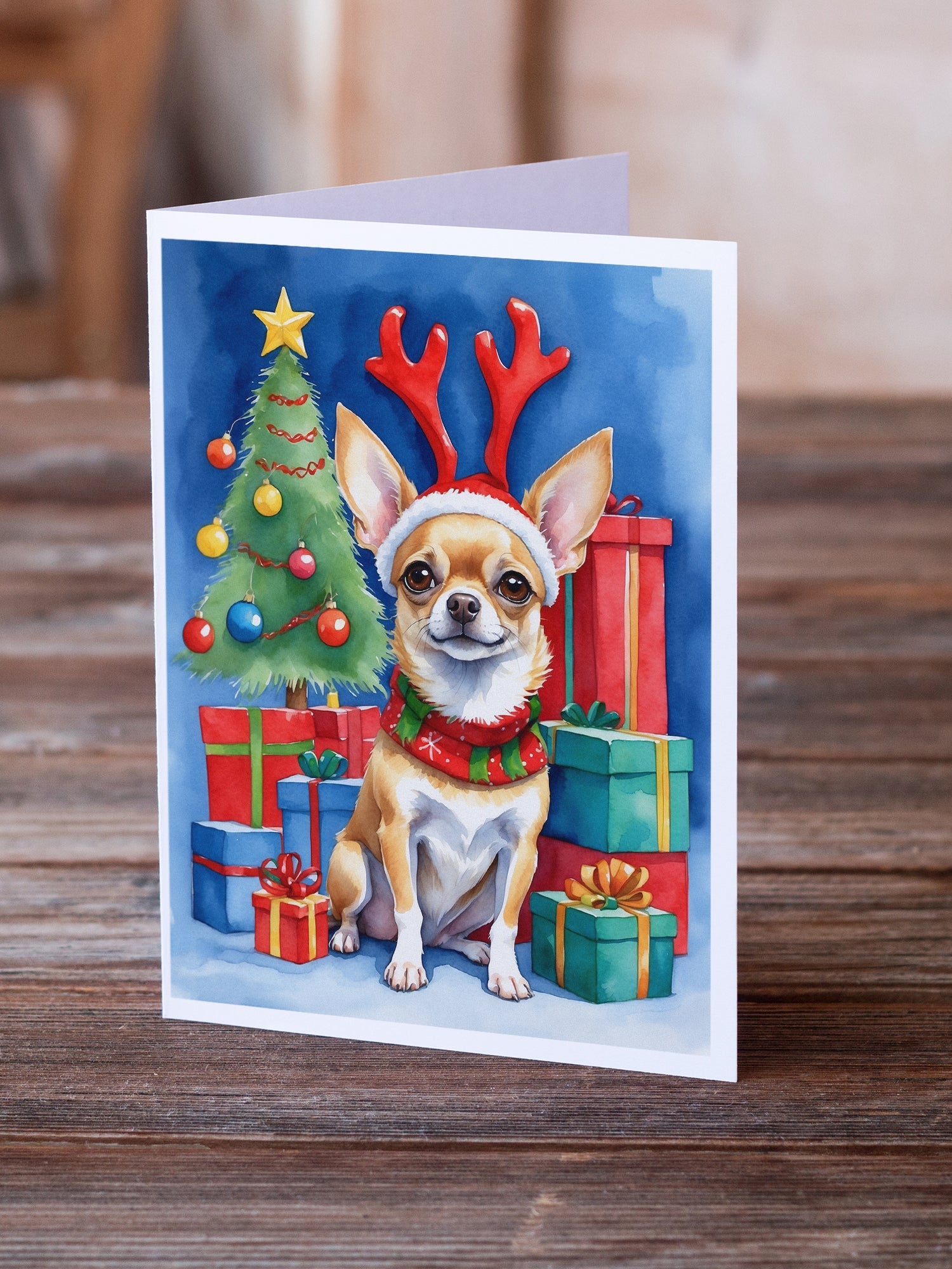 Chihuahua Christmas Reindeer Greeting Cards Pack of 8 Blank Cards with Envelopes Whimsical A7 Size 5x7