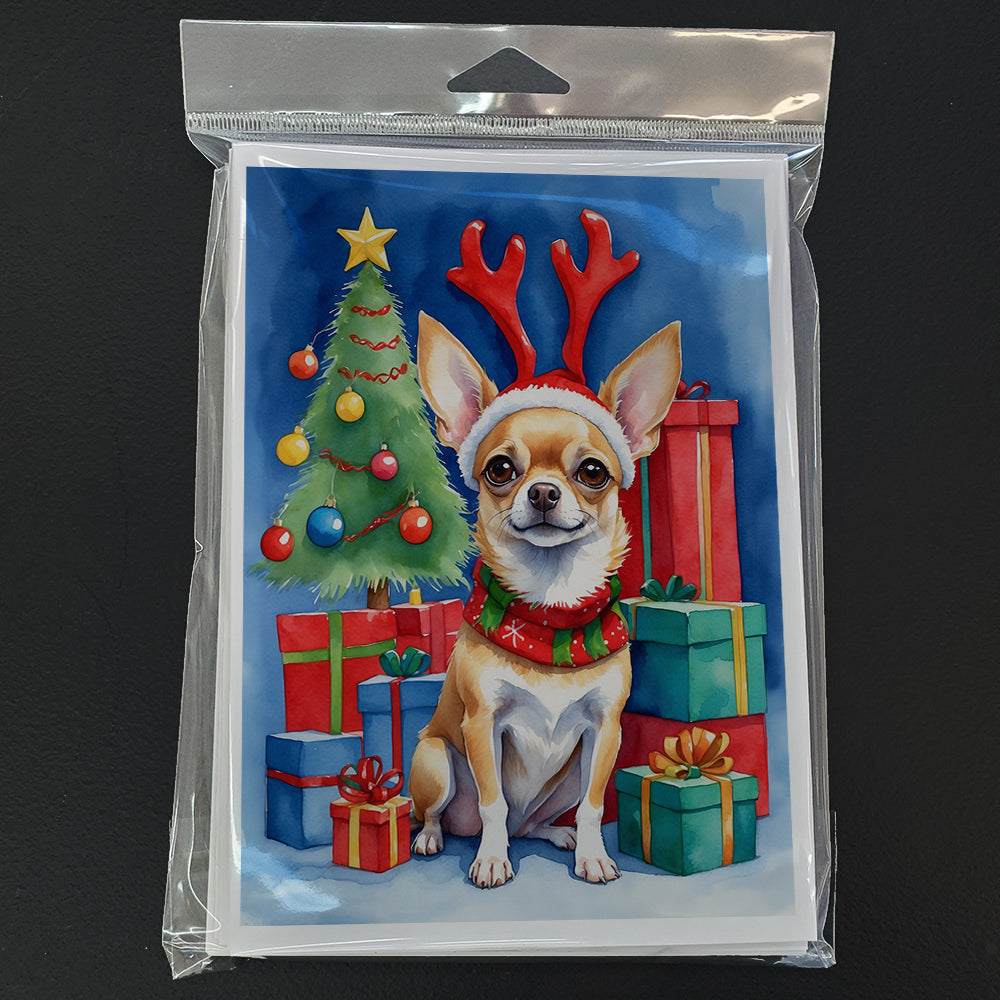 Chihuahua Christmas Reindeer Greeting Cards Pack of 8 Blank Cards with Envelopes Whimsical A7 Size 5x7