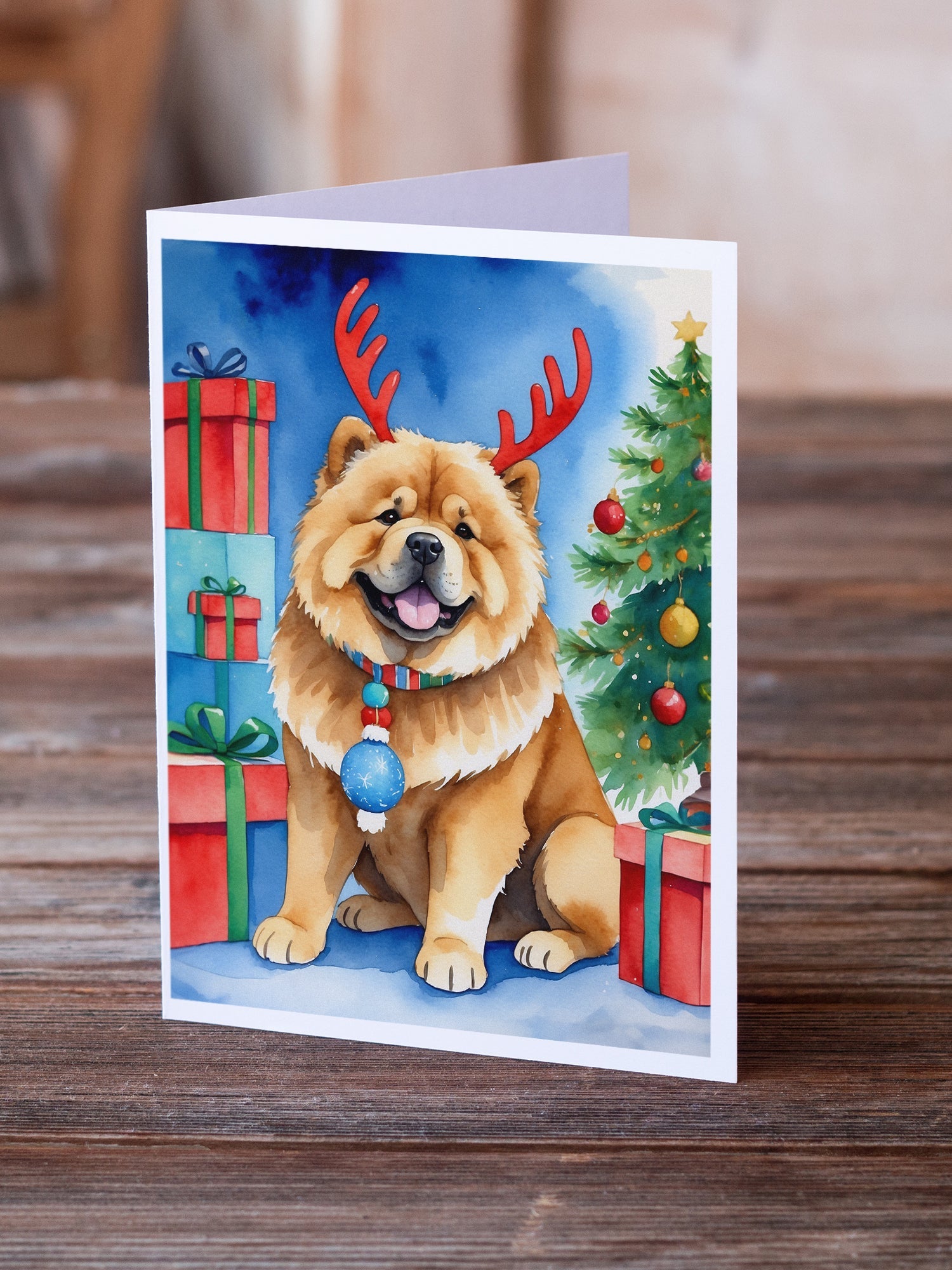 Chow Chow Christmas Reindeer Greeting Cards Pack of 8 Blank Cards with Envelopes Whimsical A7 Size 5x7