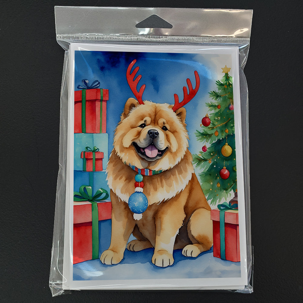 Chow Chow Christmas Reindeer Greeting Cards Pack of 8 Blank Cards with Envelopes Whimsical A7 Size 5x7