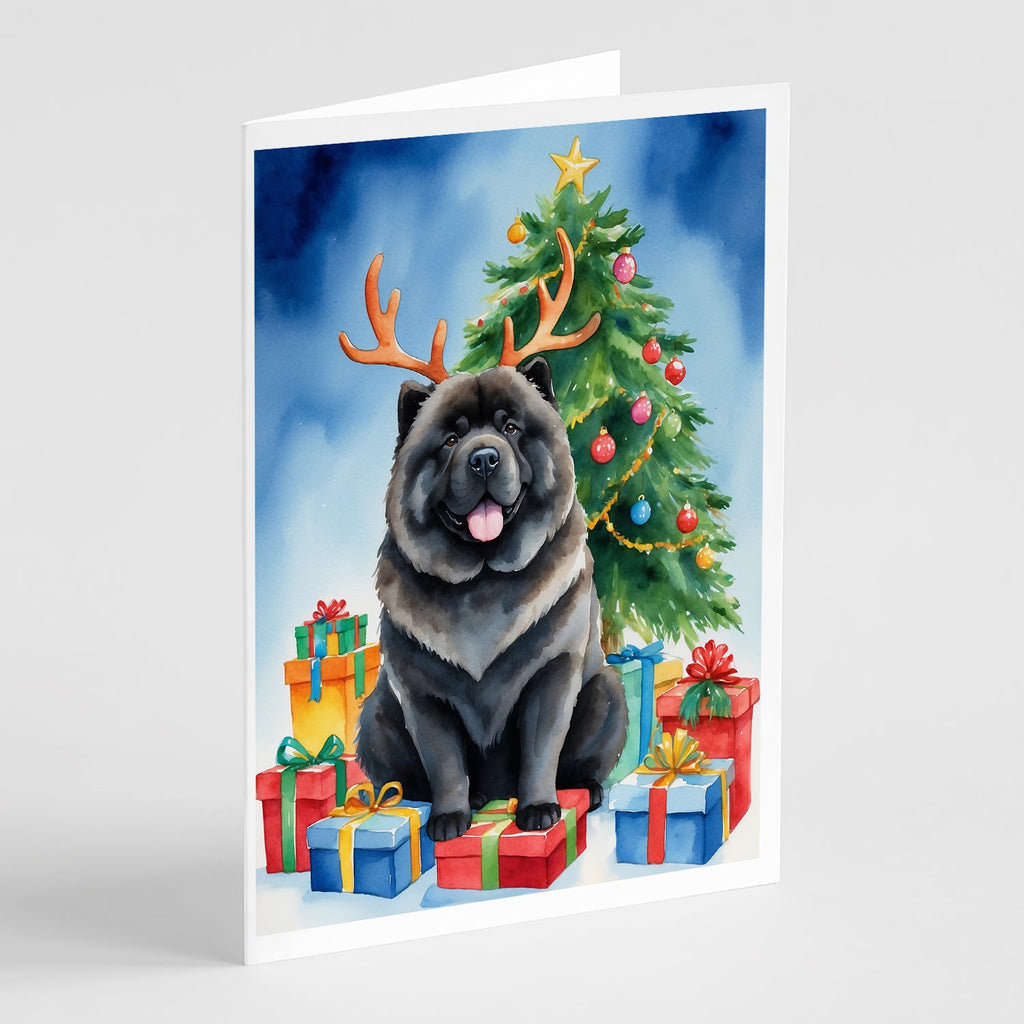 Black Chow Chow Christmas Reindeer Greeting Cards Pack of 8 Blank Cards with Envelopes Whimsical A7 Size 5x7