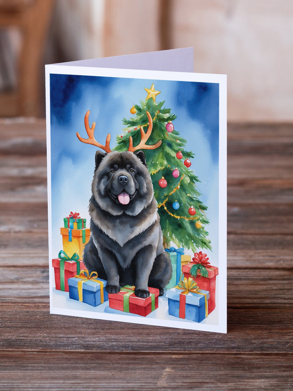 Black Chow Chow Christmas Reindeer Greeting Cards Pack of 8 Blank Cards with Envelopes Whimsical A7 Size 5x7