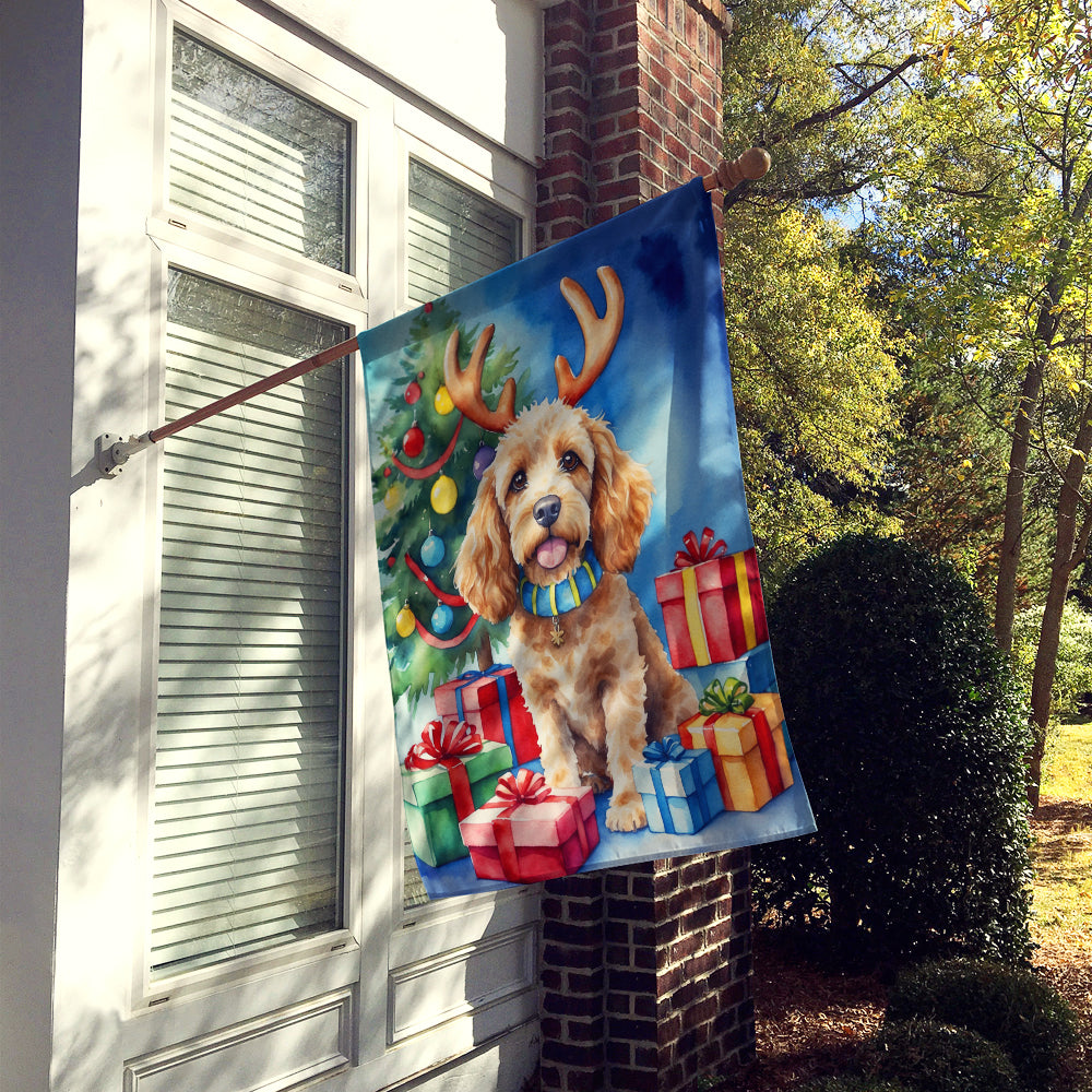 Cockapoo Christmas Reindeer House Flag 28x40 Porch Sleeve Pole Decorative Outside Yard Banner Artwork Wall Hanging, Polyester