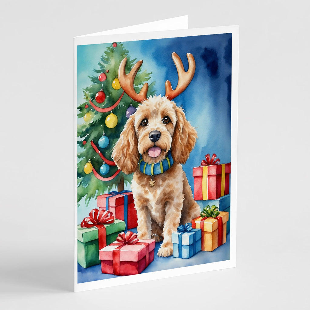 Cockapoo Christmas Reindeer Greeting Cards Pack of 8 Blank Cards with Envelopes Whimsical A7 Size 5x7