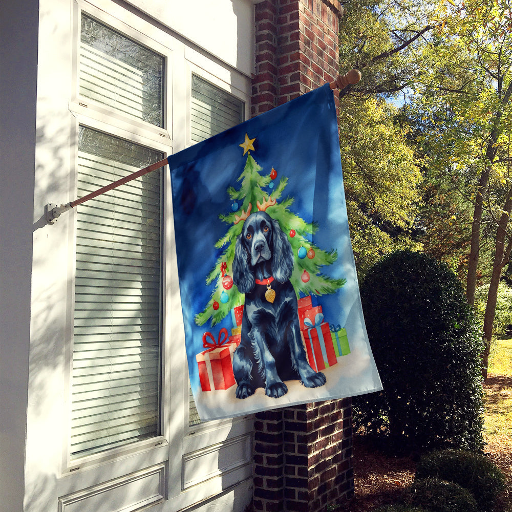 Black Cocker Spaniel Christmas Reindeer House Flag 28x40 Porch Sleeve Pole Decorative Outside Yard Banner Artwork Wall Hanging, Polyester