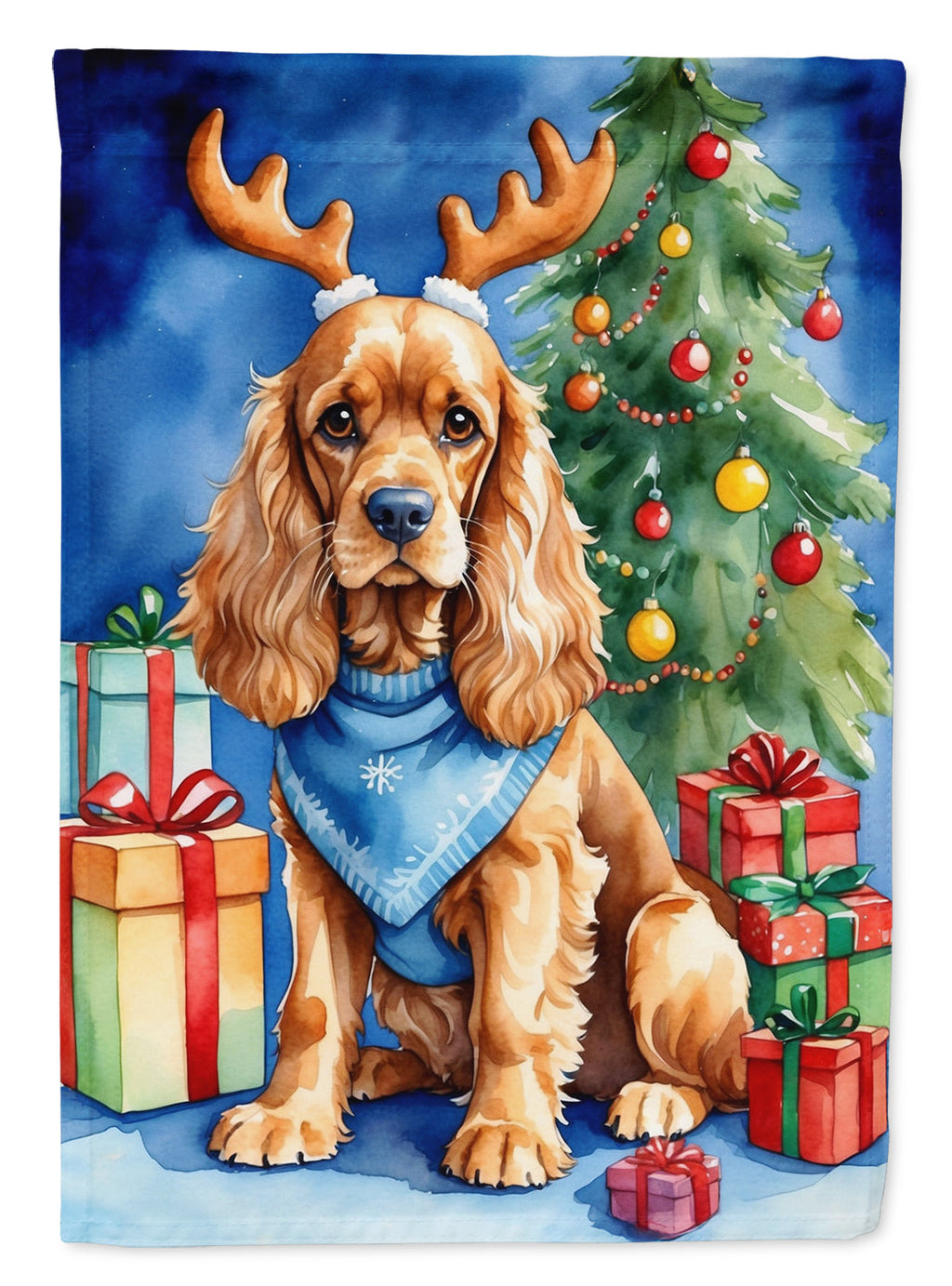 Cocker Spaniel Christmas Reindeer House Flag 28x40 Porch Sleeve Pole Decorative Outside Yard Banner Artwork Wall Hanging, Polyester