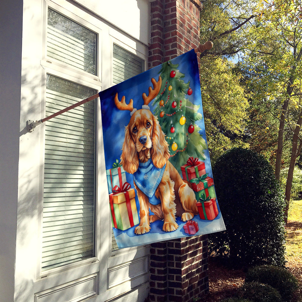 Cocker Spaniel Christmas Reindeer House Flag 28x40 Porch Sleeve Pole Decorative Outside Yard Banner Artwork Wall Hanging, Polyester
