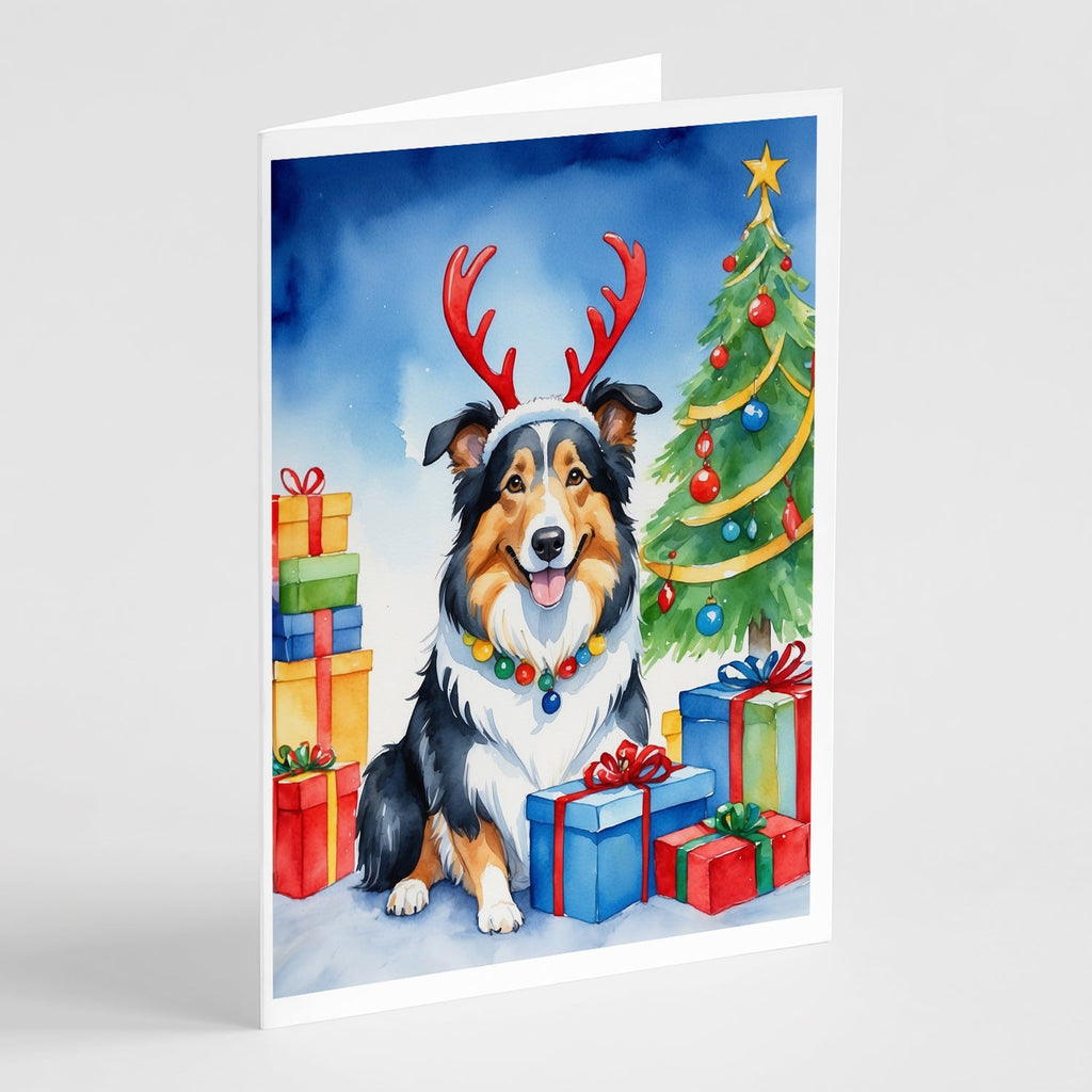 Collie Christmas Reindeer Greeting Cards Pack of 8 Blank Cards with Envelopes Whimsical A7 Size 5x7