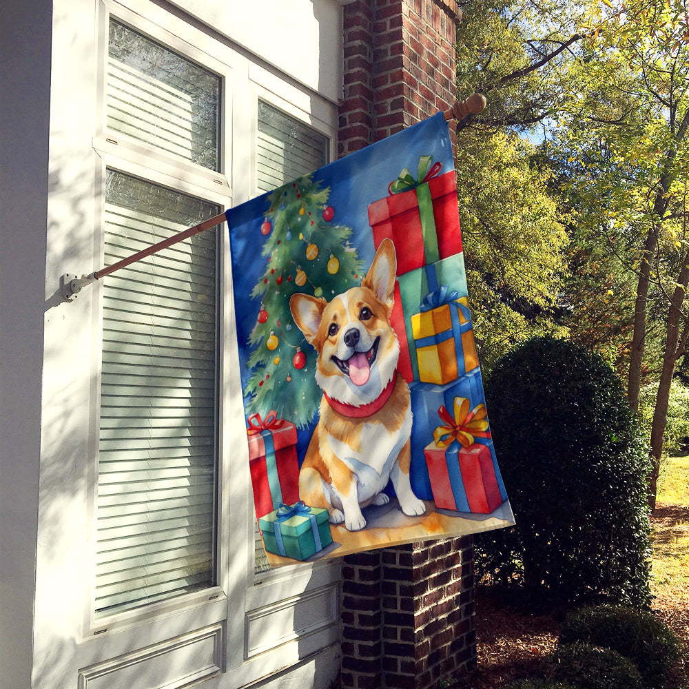 Corgi Christmas Reindeer House Flag 28x40 Porch Sleeve Pole Decorative Outside Yard Banner Artwork Wall Hanging, Polyester