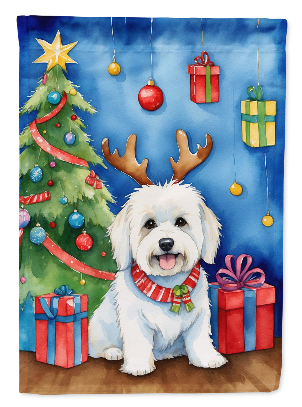 Coton de Tulear Christmas Reindeer House Flag 28x40 Porch Sleeve Pole Decorative Outside Yard Banner Artwork Wall Hanging, Polyester