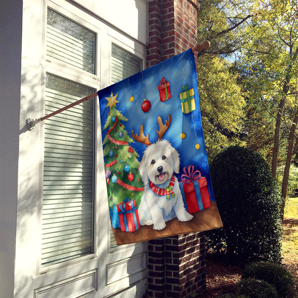 Coton de Tulear Christmas Reindeer House Flag 28x40 Porch Sleeve Pole Decorative Outside Yard Banner Artwork Wall Hanging, Polyester