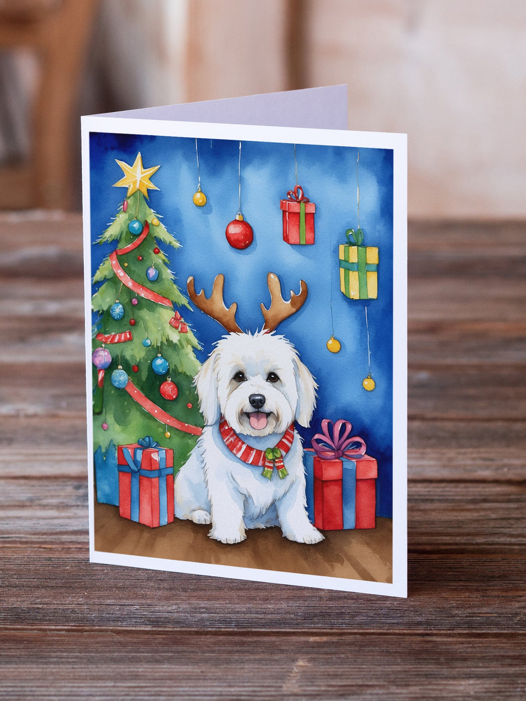 Coton de Tulear Christmas Reindeer Greeting Cards Pack of 8 Blank Cards with Envelopes Whimsical A7 Size 5x7
